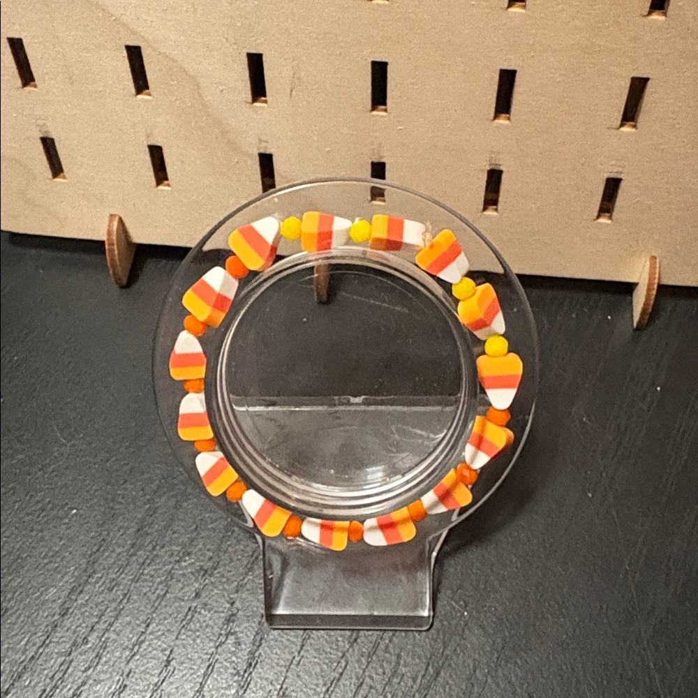 Handcrafted candy corn theme beaded bracelet